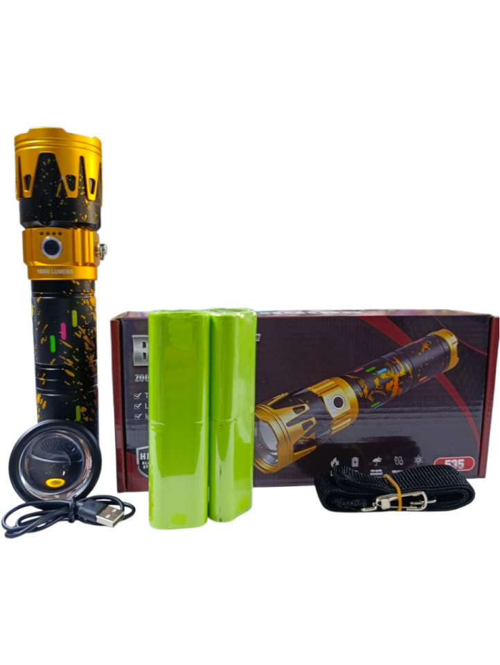 Gold Kama GK-6000 Profesyonel Yakıcı Özellikli El Feneri | 15000 Lümen – 15600 mAh – Çift Batarya – Zoomlu – Metal Kasa – Powerbank – Type-C Şarjlı