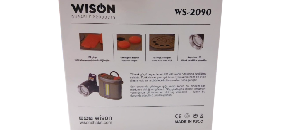 Wison WS-2090 Harici Bataryalı Profesyonel Kafa Lambası | 60W – 5000 Lümen – 26000 Mah – Sensörlü – Zoomlu – Metal Kasa – Powerbank – Type-C Şarjlı