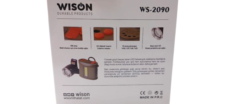 WS-2090 Harici Bataryalı Profesyonel Kafa Lambası | 60W – 5000 Lümen – 26000 Mah – Zoomlu – Metal Kasa – Powerbank – Type-C Şarjlı