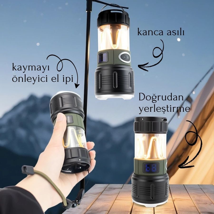 WS-705 Şarjlı Kamp Lambası 10W 1000 Lümen Powerbank Özellikli Çok Modlu LED Fener Type-C Şarjlı