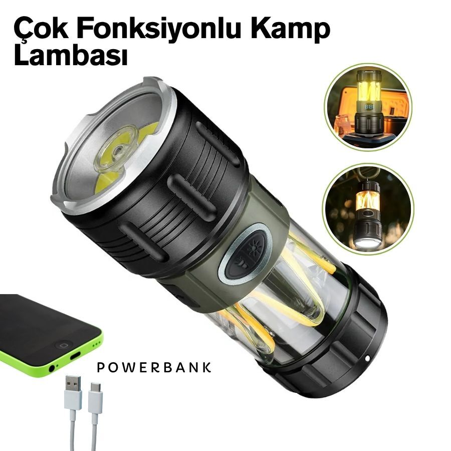 WS-705 Şarjlı Kamp Lambası 10W 1000 Lümen Powerbank Özellikli Çok Modlu LED Fener Type-C Şarjlı