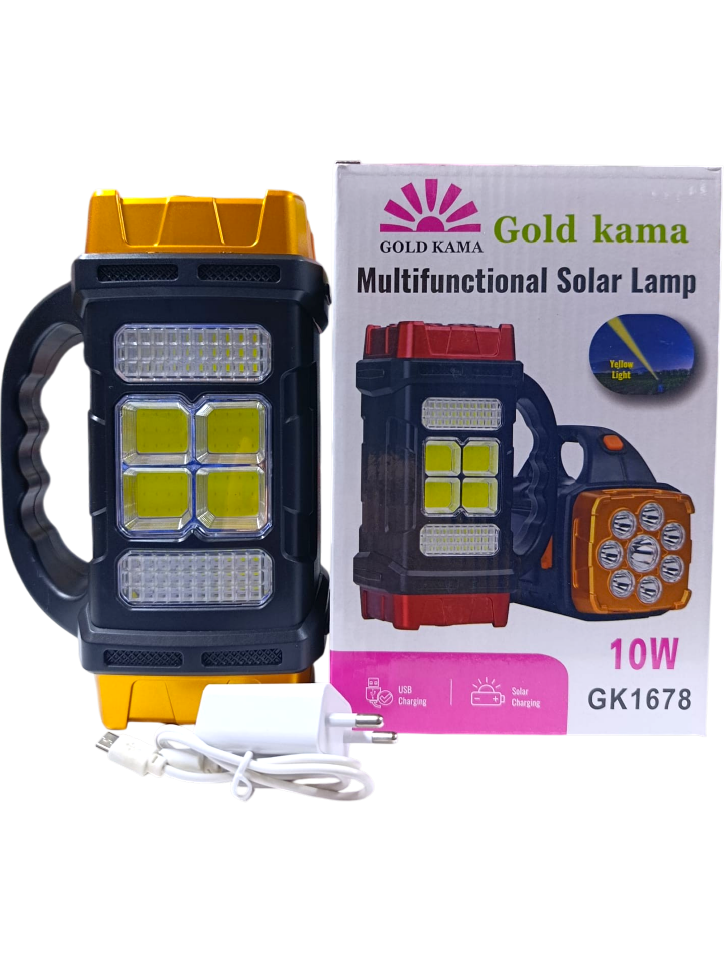 GK-1678 Çok Fonksiyonlu El Feneri & Kamp Lambası | 10W – 1000 Lümen – 2400 mAh – Solar – Powerbank Özellikli