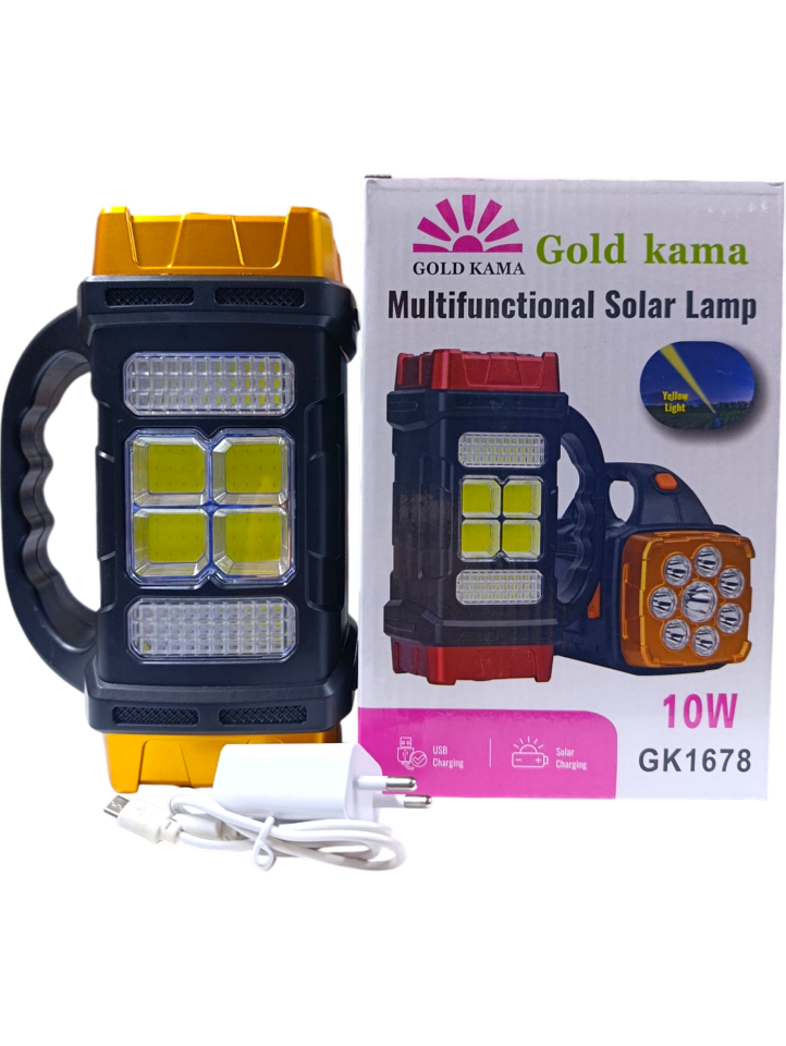 GK-1678 Çok Fonksiyonlu El Feneri & Kamp Lambası | 10W – 1000 Lümen – 2400 mAh – Solar – Powerbank Özellikli