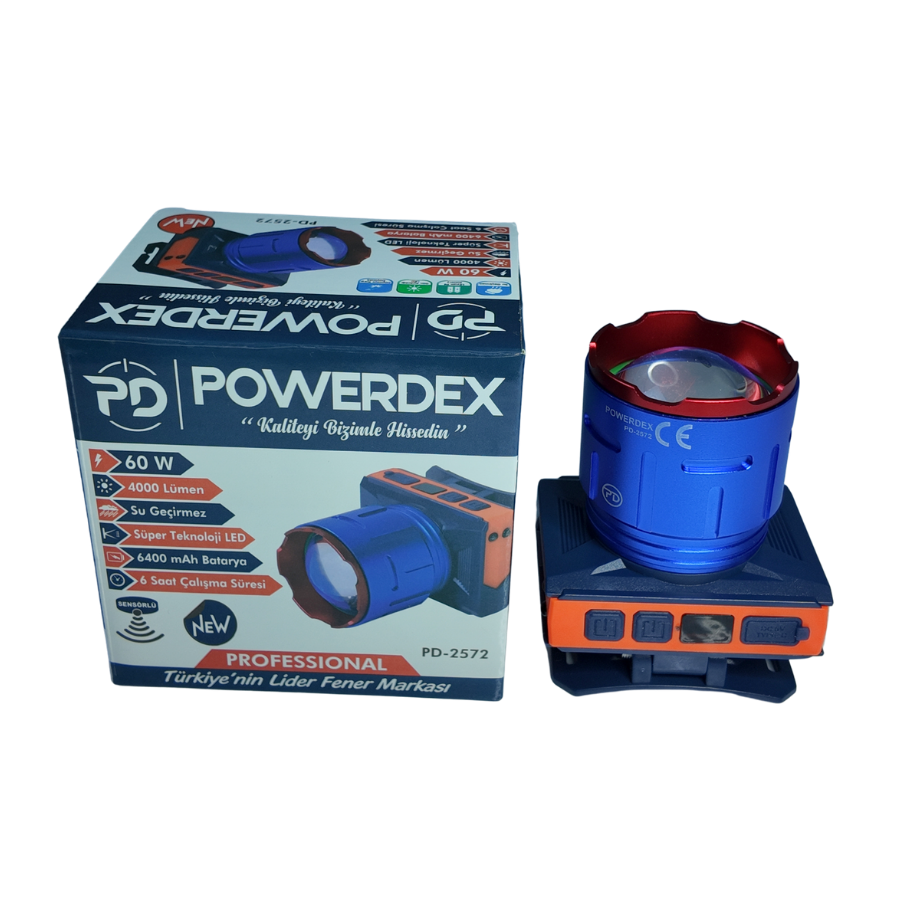 Powerdex PD-2572 Profesyonel Kafa Lambası - 4000 Lümen 60W Hareket Sensörlü & Type-C Şarjlı