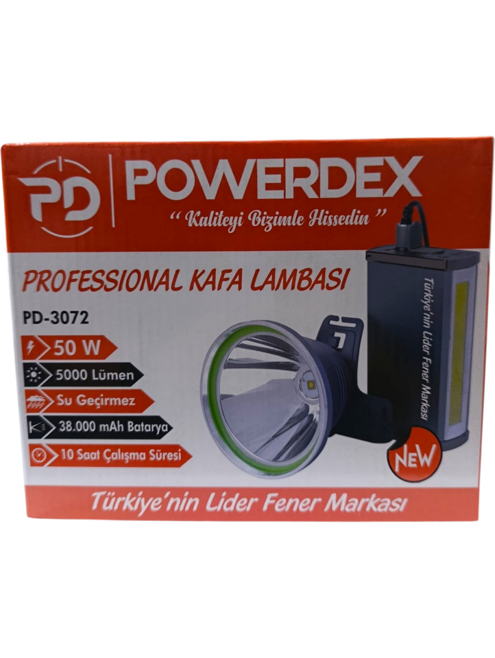 PD-3072 Profesyonel Kafa Lambası | 50W – 5000 Lümen – 38.000 mAh – Powerbank Özellikli – Çok Fonksiyonlu