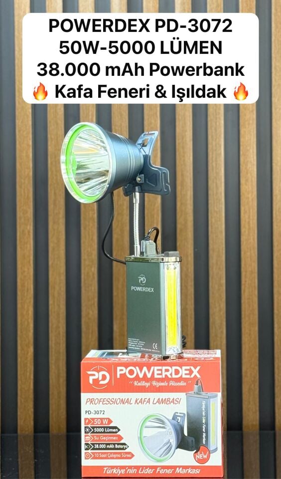 PD-3072 Profesyonel Kafa Lambası | 50W – 5000 Lümen – 38.000 mAh – Powerbank Özellikli – Çok Fonksiyonlu