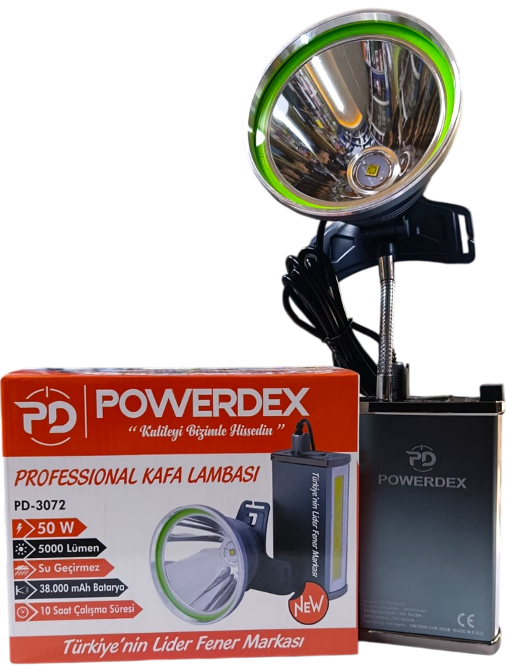 PD-3072 Profesyonel Kafa Lambası | 50W – 5000 Lümen – 38.000 mAh – Powerbank Özellikli – Çok Fonksiyonlu