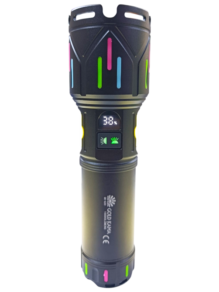 Gold Kama GK-G30 Profesyonel El Feneri | 150W – 15000 Lümen – 32000 mAh – Zoomlu – Çift COB LED – Powerbank Özellikli – Type-C Şarj