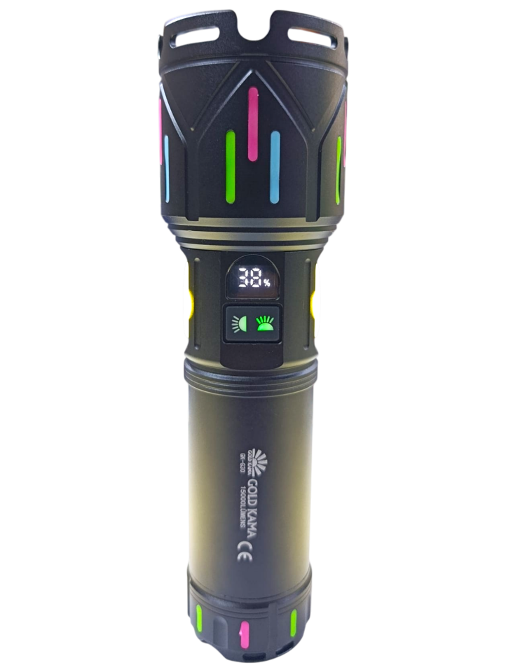 Gold Kama GK-G30 Profesyonel El Feneri | 150W – 15000 Lümen – 32000 mAh – Zoomlu – Çift COB LED – Powerbank Özellikli – Type-C Şarj
