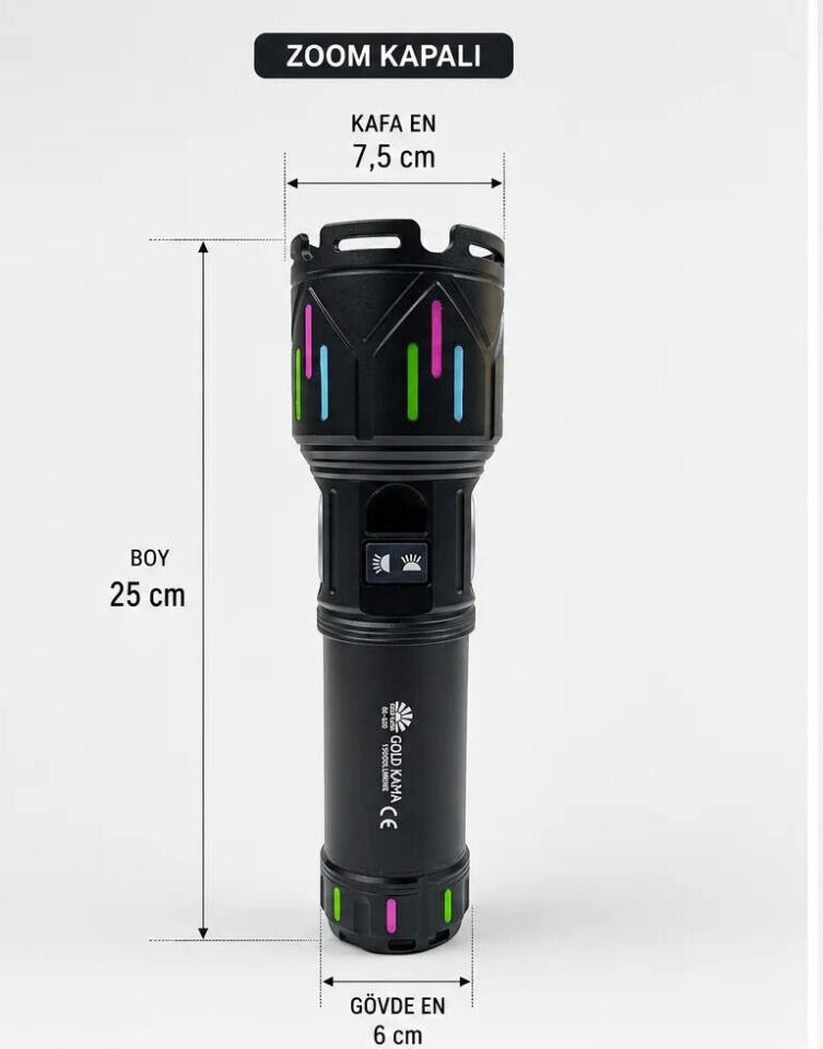 Gold Kama GK-G30 Profesyonel El Feneri | 150W – 15000 Lümen – 32000 mAh – Zoomlu – Çift COB LED – Powerbank Özellikli – Type-C Şarj