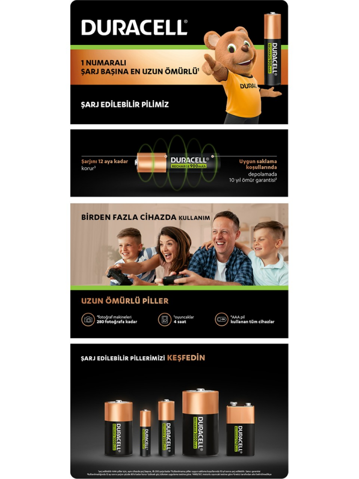 Şarjlı AAA 900 mAh NiMH Pil 2'li Paket