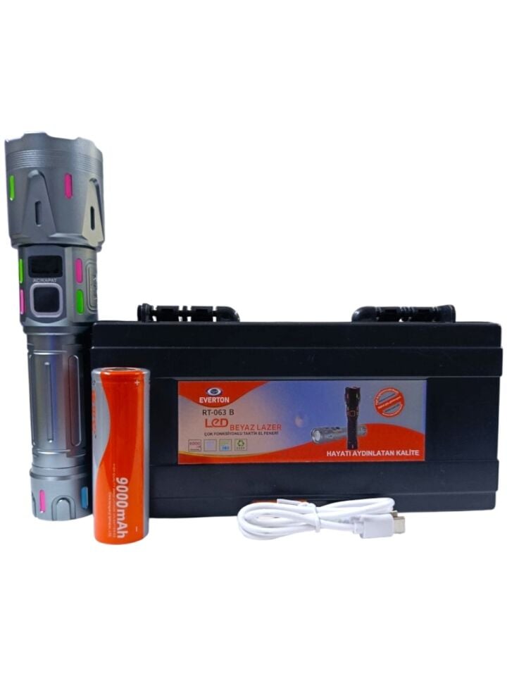 RT-063 B Profesyonel El Feneri | 60W – 6000 Lümen – 9000 mAh – Zoomlu – Type-C Şarjlı