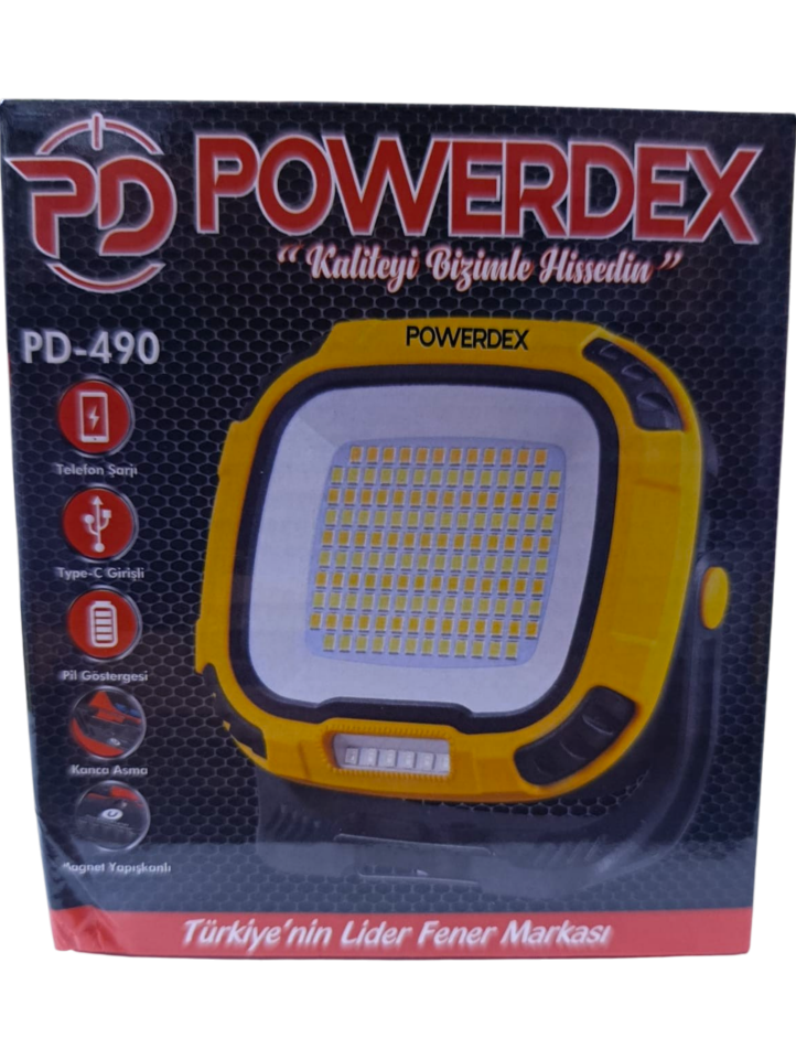 Powerdex PD-490 Profesyonel Çalışma Lambası | 136 LED – 6.400 mAh – Type-C Hızlı Şarj – Powerbank Özellikli
