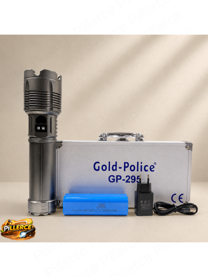 Gold Police GP-295 Profesyonel El Feneri | 300W – 30.000 Lümen – 36.800 mAh – Zoomlu – Type-C Hızlı Şarj